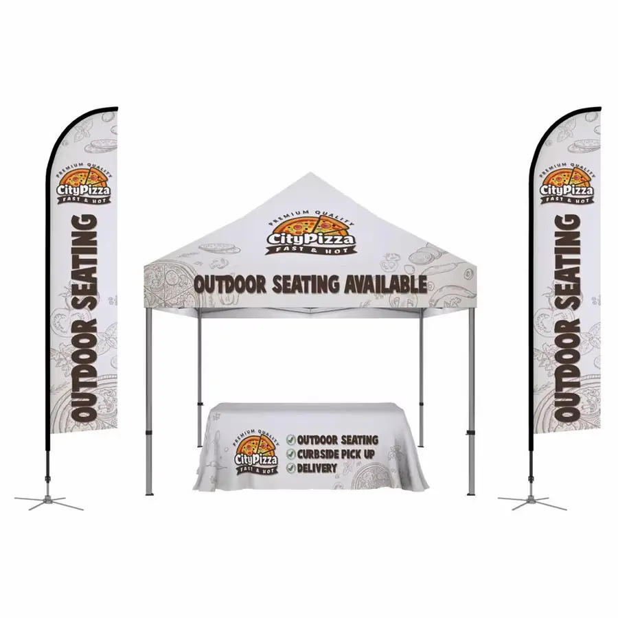 Branded event tent, table cover and flags